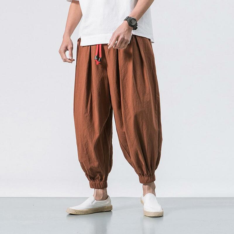 Pantalones de chándal bombachos para hombre, ropa de calle de Color sólido, cintura elástica, cordón suelto, bolsillos, Hip Hop, Verano