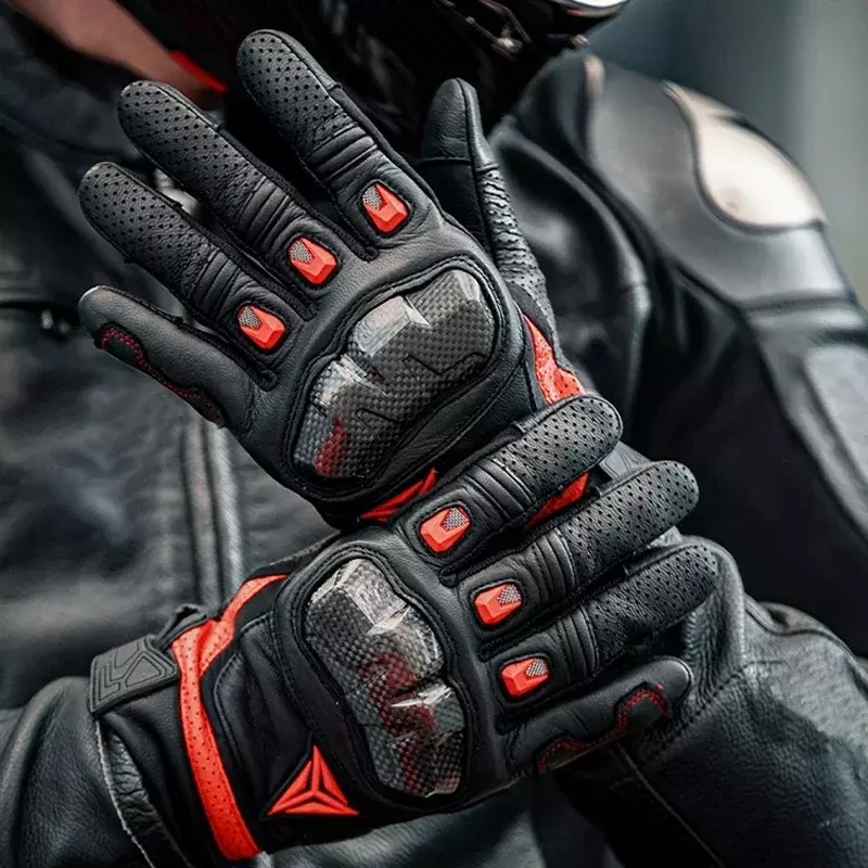 Rękawice oddychająca skóra z ekranem dotykowym motocykla pełne rękawiczki ochraniacz jazdy pitbike motocykl Moto Enduro