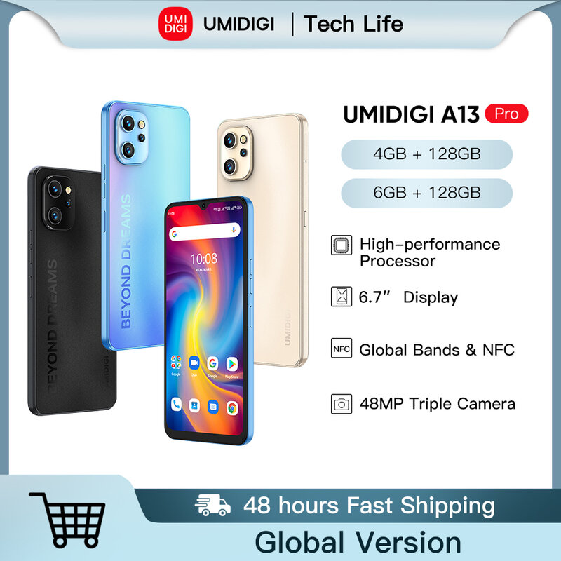 UMIDIGI A13 프로 스마트폰, NFC 48MP AI 트리플 카메라, 4GB 128GB 6.7 & Quot 풀 디스플레이, 5150mAh 배터리, 오리지널 글로벌 버전, 신제품