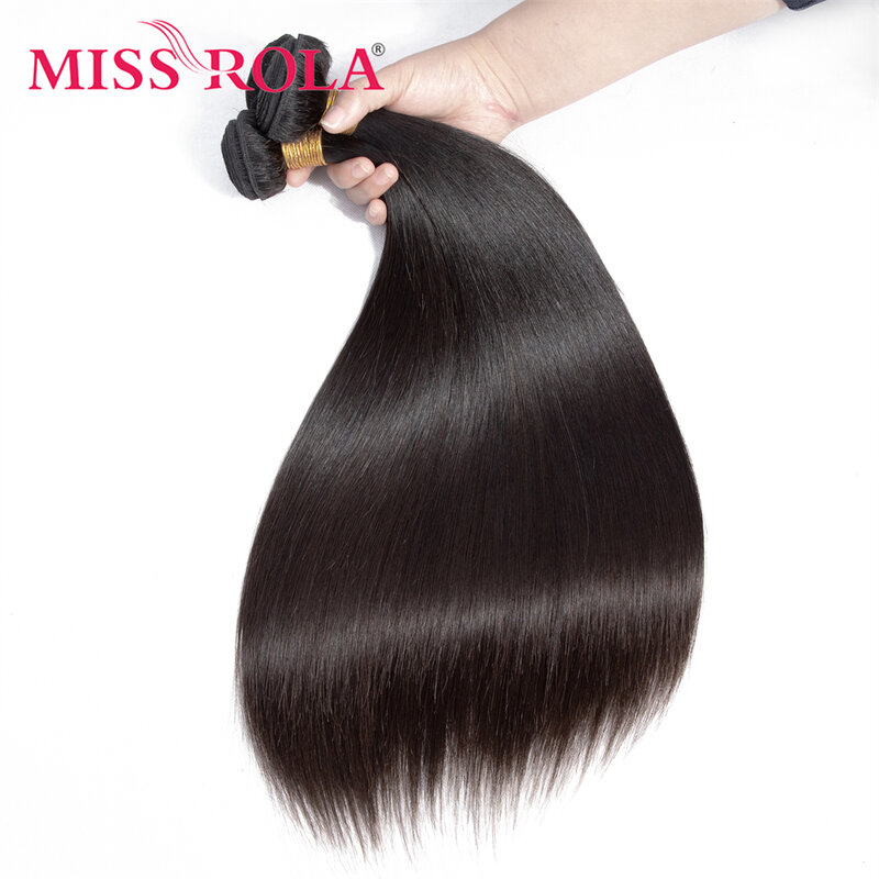 Miss rola malásia feixes de cabelo reto com fechamento 100% cabelo humano cor natural remy 3 pacotes com 4x4 fechamento do laço