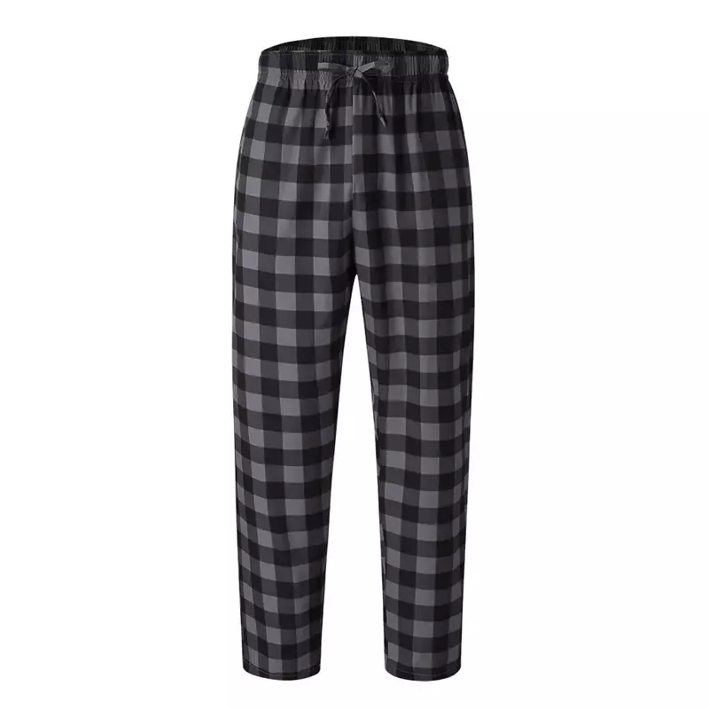 Calça esportiva xadrez casual masculina, pijama de treinamento, calça solta, bolsos na moda