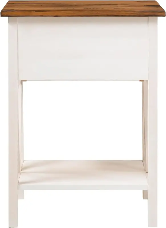 Natalee-mesa auxiliar cuadrada de madera de 1 cajón para sala de estar, mesa de acento de extremo pequeño, 19 pulgadas, roble rústico y blanco