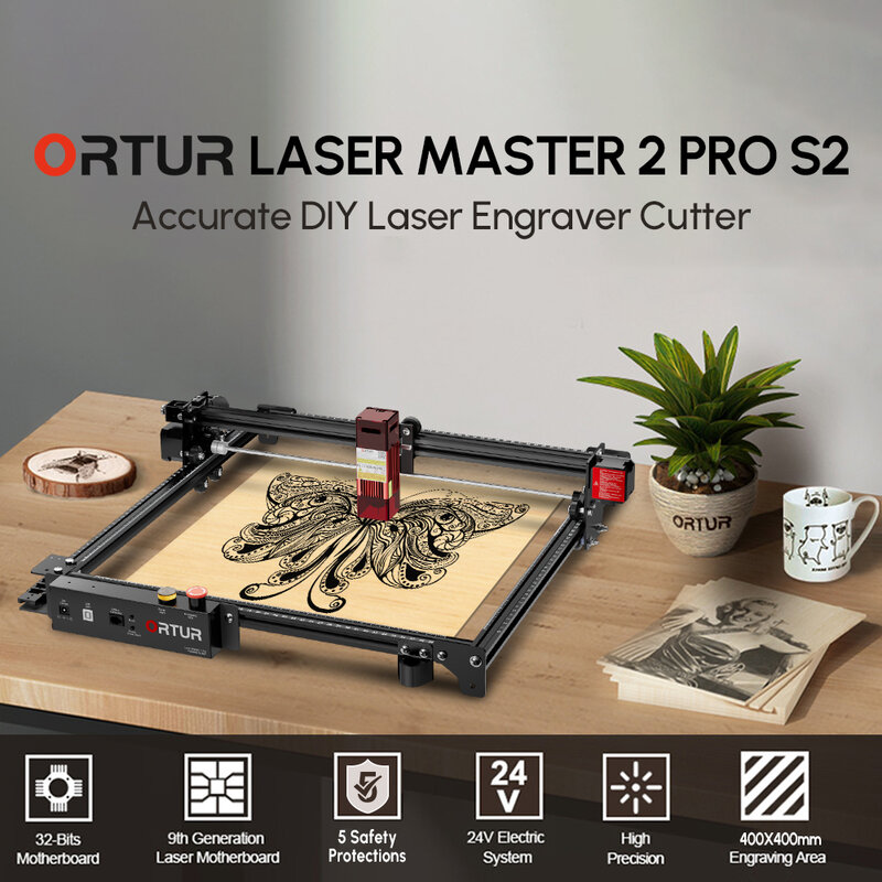 ORTUR Laser Master 2ProS2 untuk pemula kayu akrilik mesin pemotong ukiran 40*40CM DIY pertukangan dioda Lase pemotong pengukir