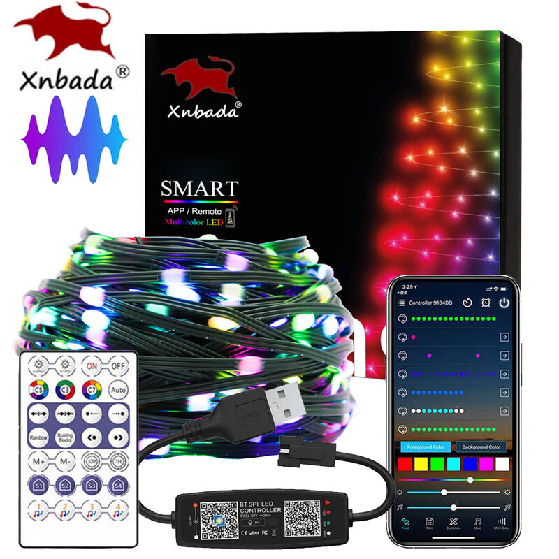 أضواء عيد الميلاد حلم اللون LED سلسلة الإضاءة WS2812B عنونة بشكل فردي RGBIC LED وحدة USB جهاز تحكم في الموسيقى DC5V