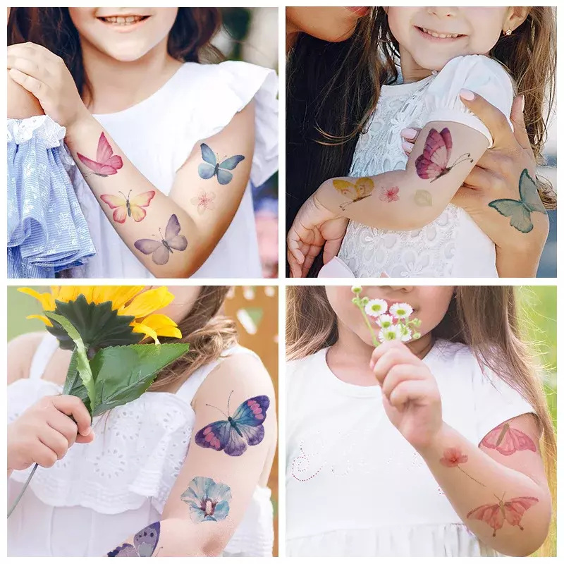 10Pcs Butterfly Temporary Tattoos for Children Small Tattoo Stickers for Kids Hand Fake Tatoo Body Art Girl's Birthday Gift