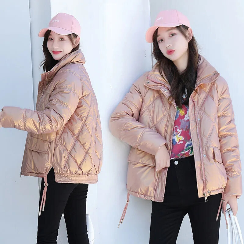 Women's Down Cotton Coat Autumn and Winter 2023 New Bright Face Standing Collar Cotton Coat Korean Edition Bread Coat Cotton