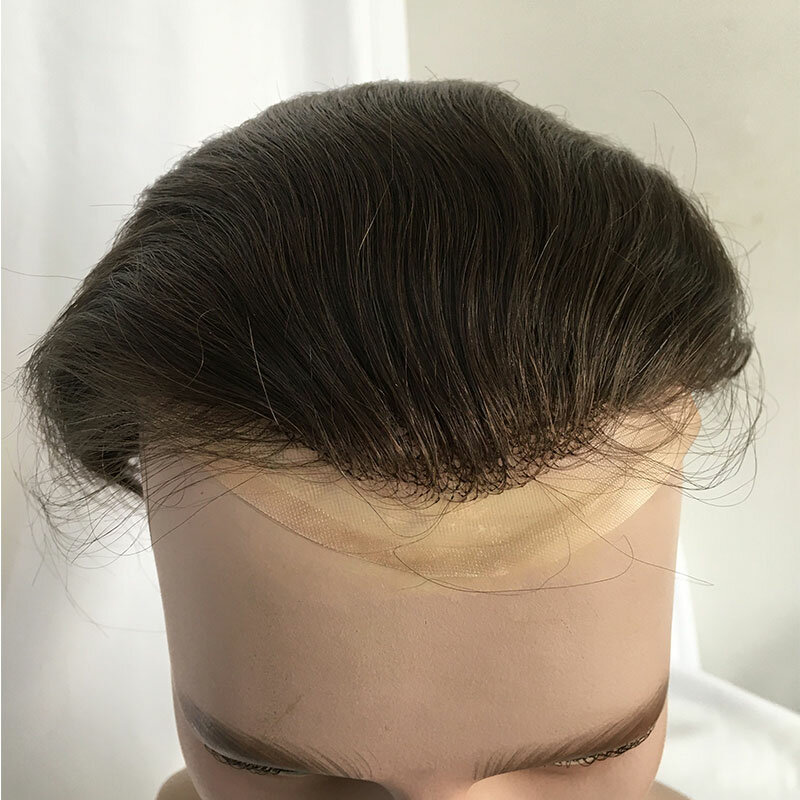 Toupee For Men Human Hair Replacement System Mono Thin Skin Pu And French Lace Front Hair Pieces For Mens Wig #4 Light Brown