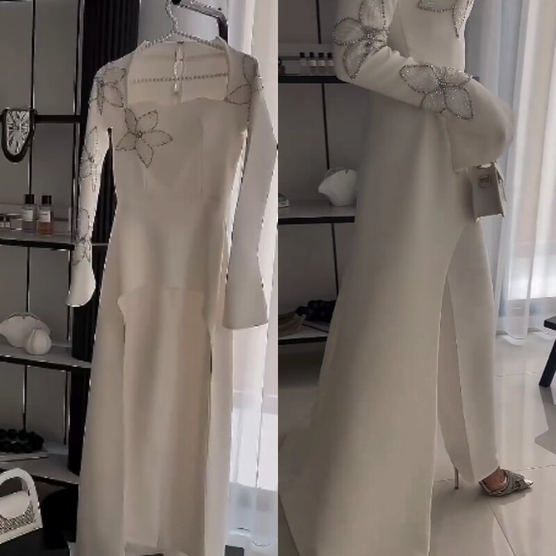 Ballkleid Abend Trikot Blume Hochzeits feier Scheide Vierkant hals maßge schneiderte Anlass Kleid Midi Kleider Saudi-Arabien