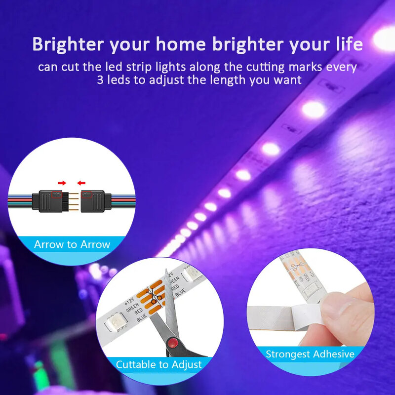 Tira de luces LED RGB 5050 para decoración de habitación, luz Flexible de diodo, USB, adecuada para retroiluminación de TV