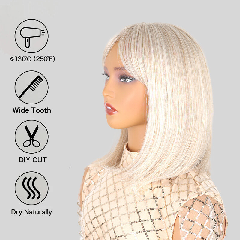 SNQP Wig rambut lurus pendek 30cm, Wig rambut bergaya baru alami Parted sehari-hari untuk wanita, pesta Cosplay tahan panas