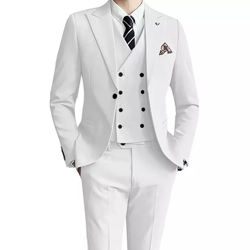 Moda nuovi uomini per il tempo libero Boutique tinta unita Business Slim Wedding Best Suit 3 pezzi Set blazer Dress Jacket Coat Pants Vest