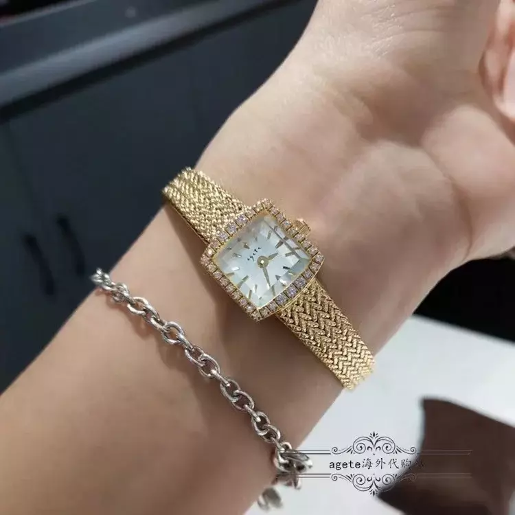 18K Gold Plated Brass Band Women Watches Quartz bracelet Diamond Chain Small Dial Luxury High Quality Ladies for Gift Vintage