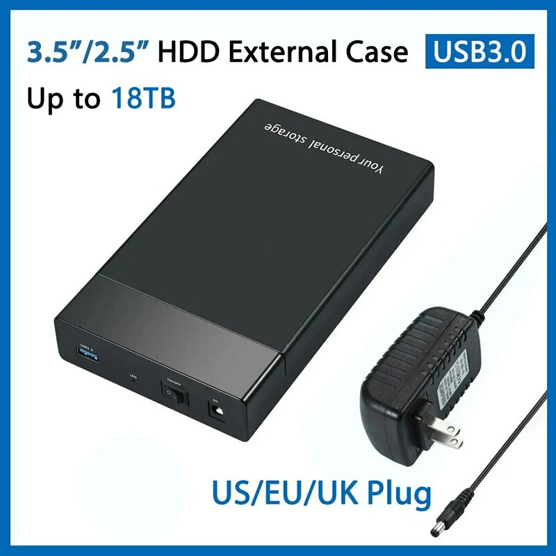 Caixa de disco rígido externo, HDD Case, USB 3.0 para SATA, Suporte 16TB Box, 2.5 in, 3.5in, Externo