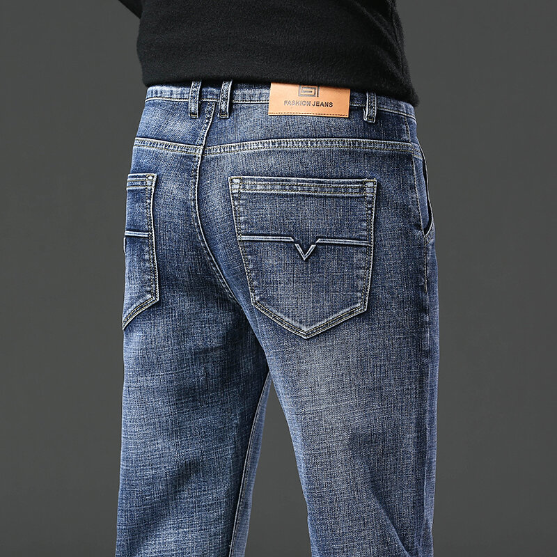 Pantalones vaqueros rectos para hombre, Jeans holgados, suaves, elásticos, informales, de marca de negocios, ropa de primavera, 2024
