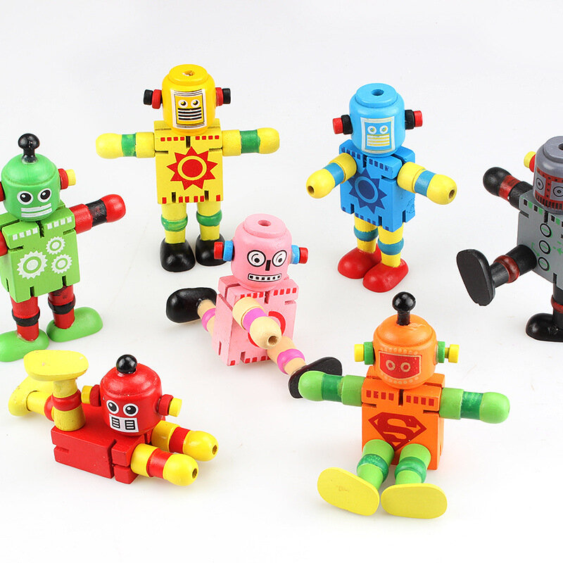 Children's Hot Selling Educational Fun Toys Creative Hundred Change Wooden Deformation Robot Toys Kid Boys Cartoon Toys