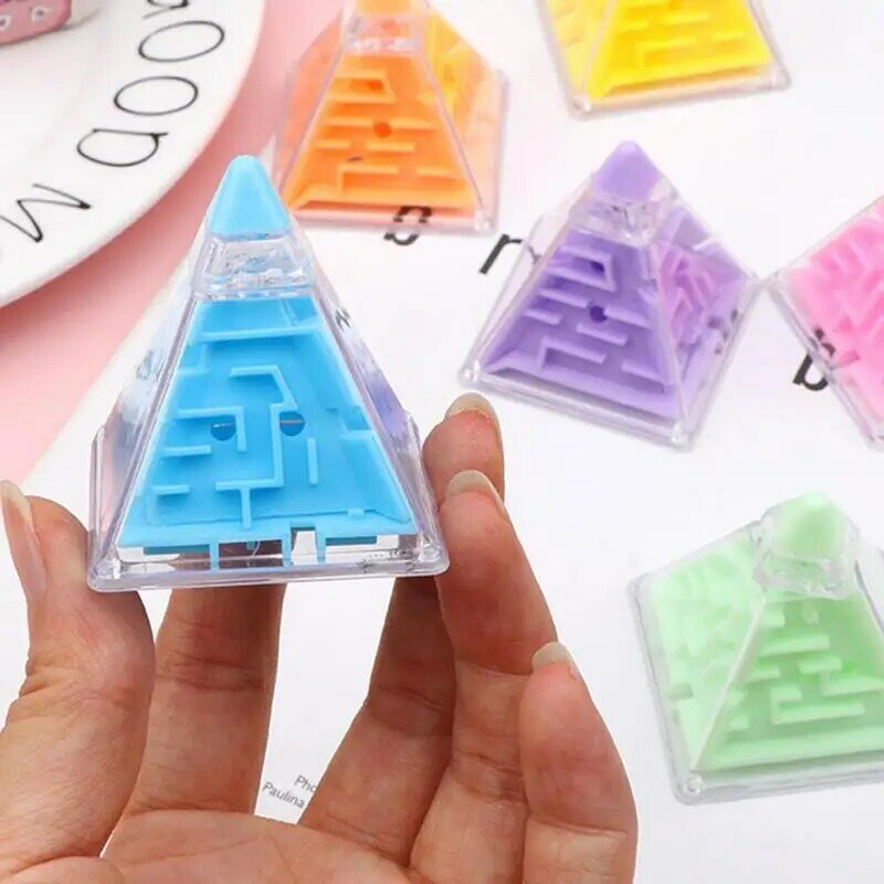 Mini labirynt kostka 3D piramida Puzzle labirynt gry łamigłówki przenośne zabawki Puzzle edukacyjne dla urodziny dzieci upominków