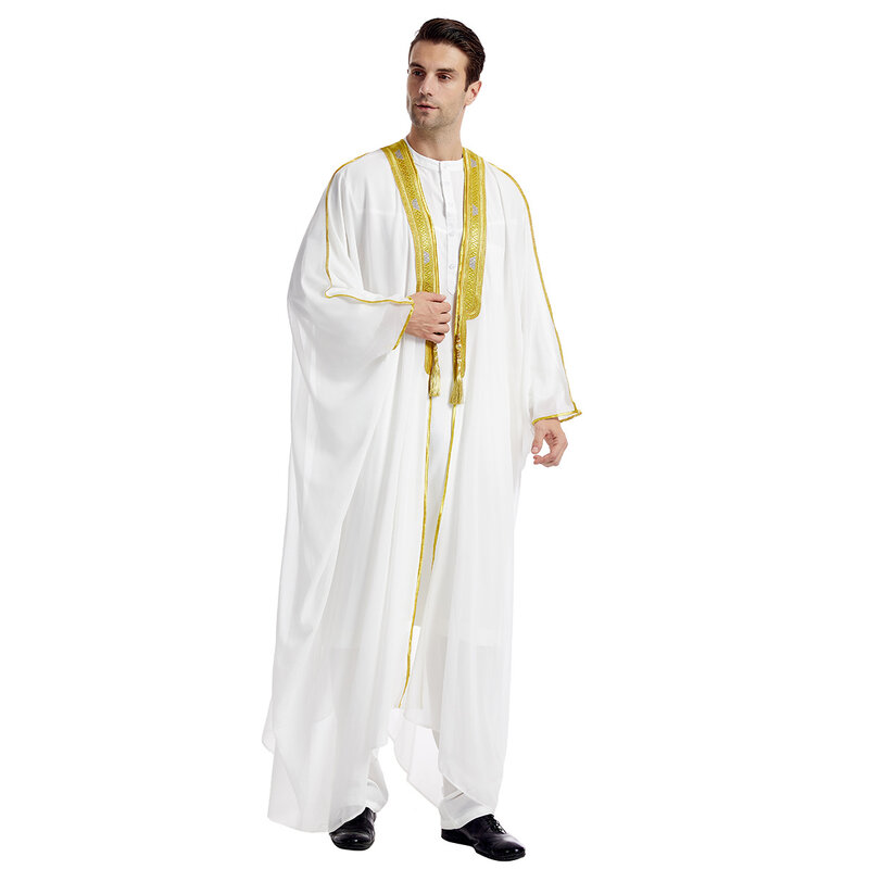 Ramadan Thobe Herren bestickte Kontrast farbe Langarm Cape Robe, Herren Abaya Burka