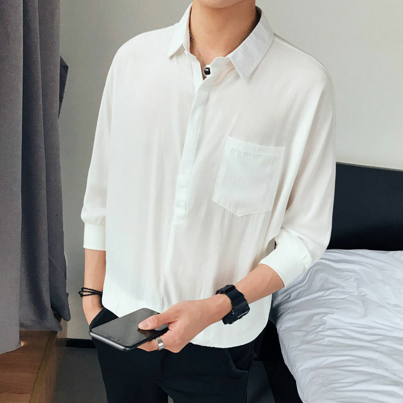Elegant Fashion baju olahraga, Harajuku Slim Fit Ropa Hombre longgar kasual olahraga Semua cocok leher persegi versi Korea lengan Tengah Blusa