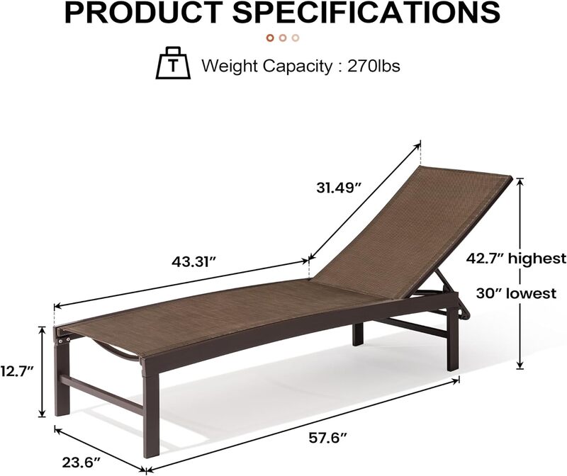 알루미늄 조절 가능한 체이스 라운지 의자, 야외 5 위치 안락 의자, 곡선 디자인, 파티오, 해변, 마당, 수영장용 전천후