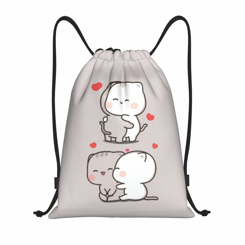 Mochi Peach e Goma Cat Drawstring Backpack para homens e mulheres, Gym Sport Sackpack, Foldable Training Bag, bonito