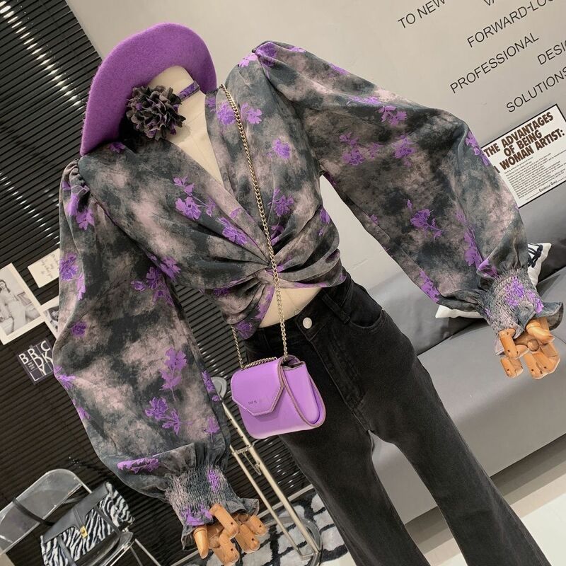 Tops de streetwear de manga comprida feminina, pulôveres vintage estampados, camisetas florais, roupas femininas, nova moda, 2024