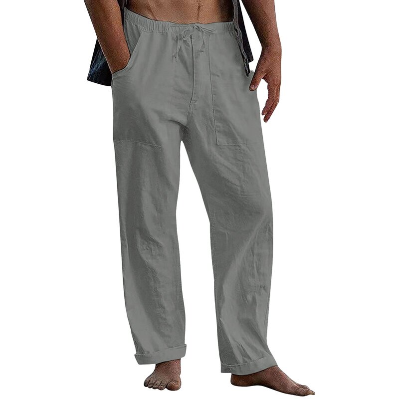 Брюки мужские прямые хлопковые, повседневные домашние штаны, однотонные пляжные черные, для фитнеса, белые, большие размеры, 2024