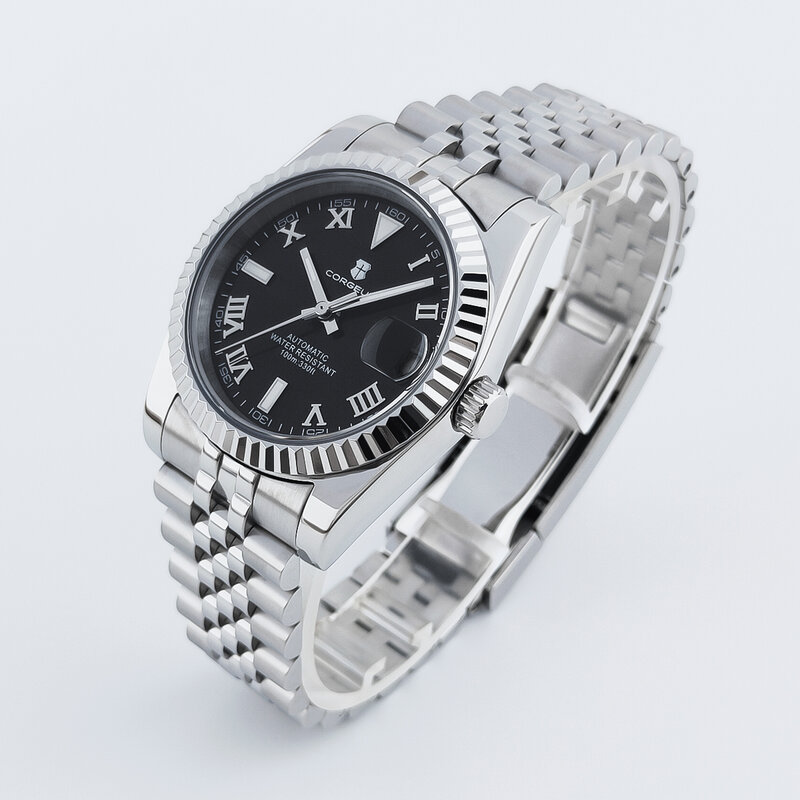 Relógio mecânico automático masculino, relógio mecânico, safira branca, Black Rome Dial pulseira de aço, 36mm, 39mm, NH35