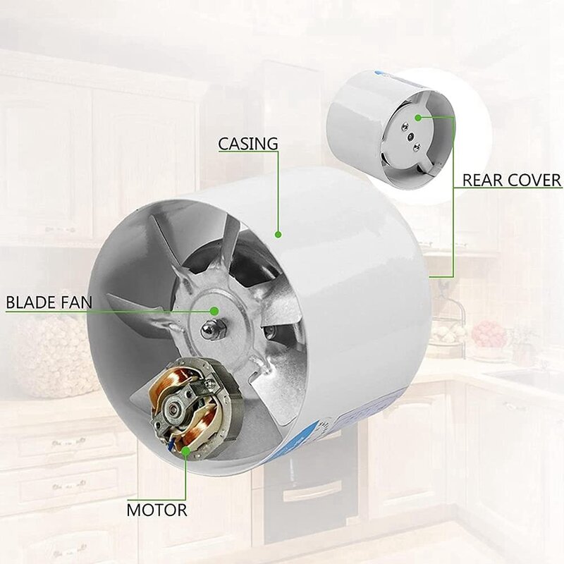 4 Inch Inline Duct Fan Air Ventilator Metal Pipe Ventilation Exhaust Fan Mini Extractor Bathroom Toilet Wall Fan