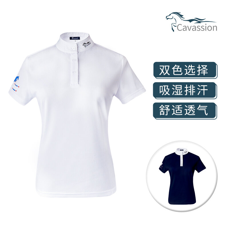 Camiseta de equitación para mujer, Color azul marino, Color blanco, ropa de jinete, Equipos Ecuestres