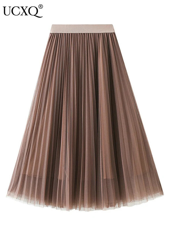 Юбка UCXQ Женская однотонная эластичная, Элегантная универсальная свободная повседневная юбка средней длины, весна-лето 2024