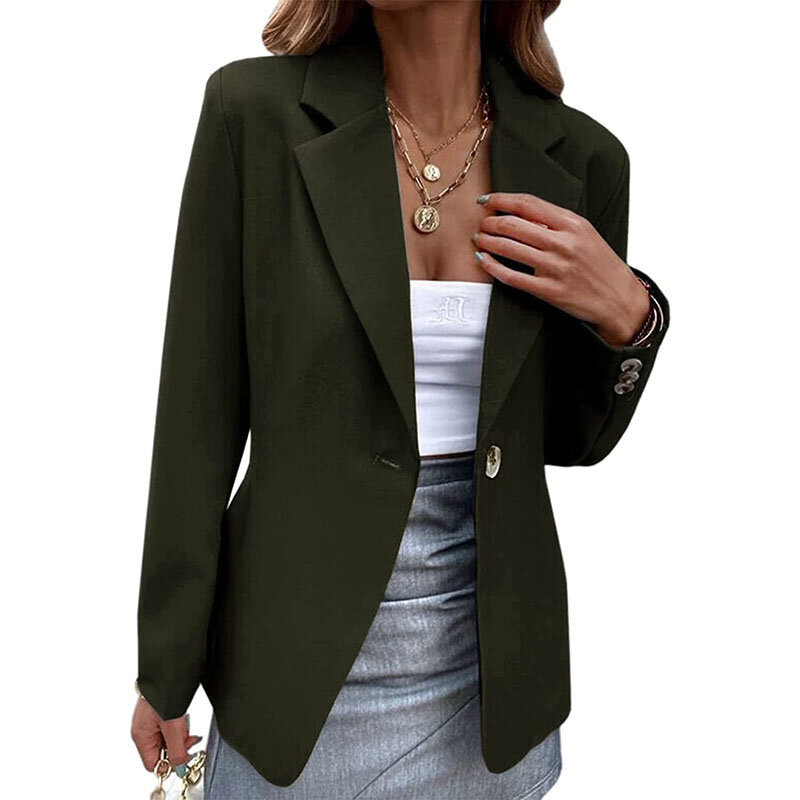 女性のカジュアルな長袖ワンボタンスーツジャケット、単色