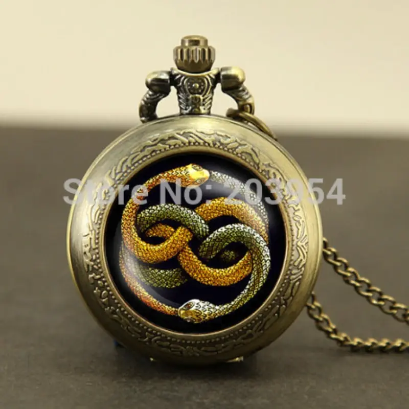 Never Ending Story Two Snake Pocket Watch 1pcs Neverending Bastian Atreyu Gmork Falkor Fantasia Vintage Pendant Locket Necklace