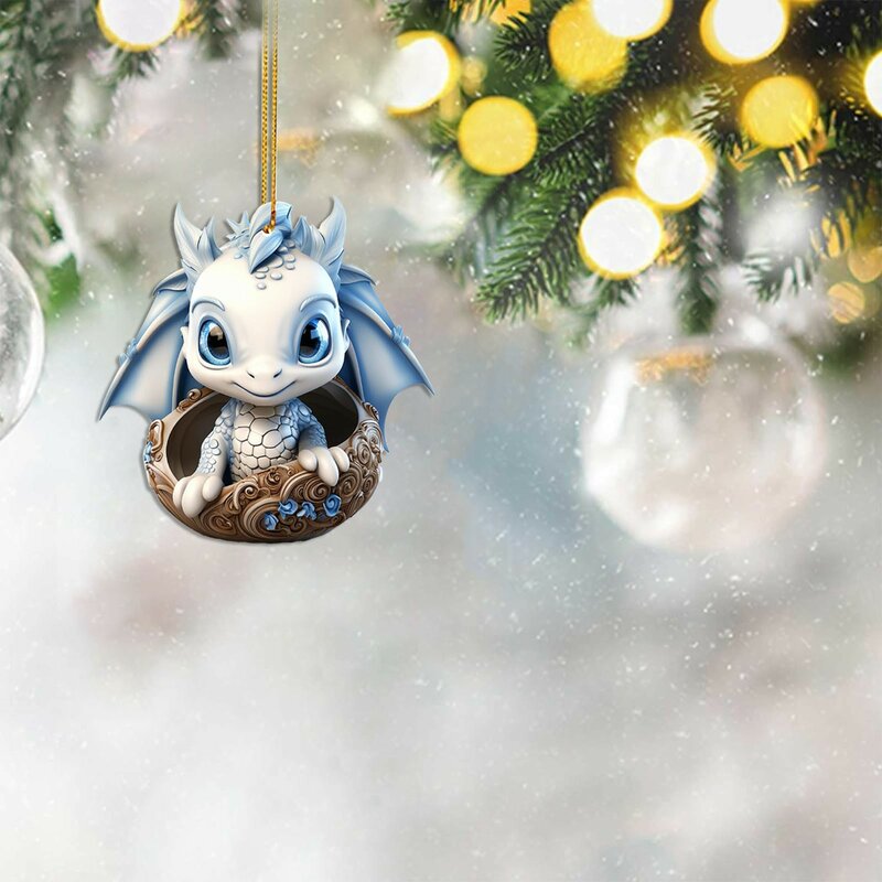 Cute Blue And White Porcelain Dragon Egg Ornament Christmas Dolls Car Interior Hanging Decoration Dragon Christmas Tree Toy Gift