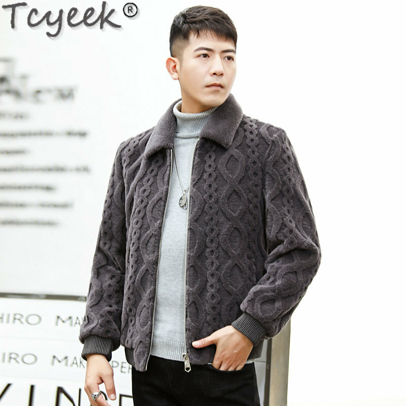 Tcyeek-Jaqueta de lã curta masculina, casaco de ovelha, casaco de pele real, roupas finas, moda, inverno, LM, 2023
