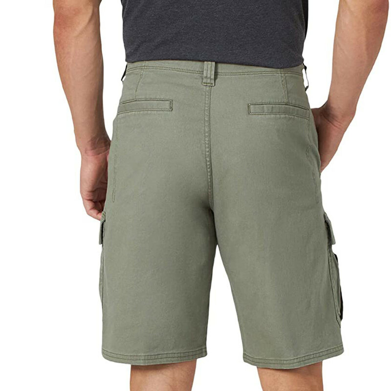 กางเกงขาสั้นคาร์โก้สำหรับผู้ชายกางเกงคาร์โก้ทรงหลวมสีทึบสำหรับกางเกงหลายกระเป๋าใหม่ฤดูร้อน