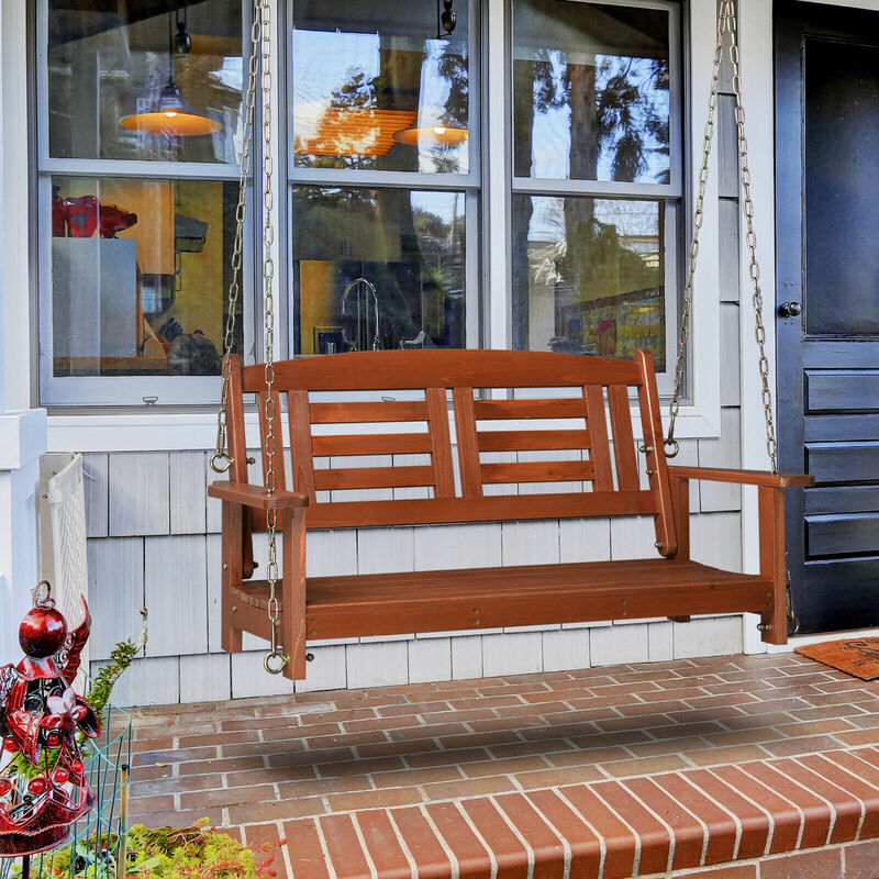 Banco Swing de madeira pendurado para jardim pátio, pátio Hammock, exterior e interior, varanda, 44 pol