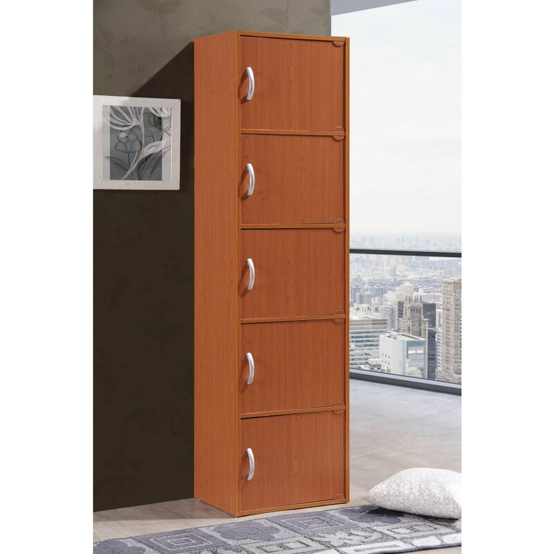 Hodedah 5-Shelf, 5-Door Multipurpose Cabinet, Brown，Perfect for Home and Office, Slim and Versatile Design, Rugged and Durable