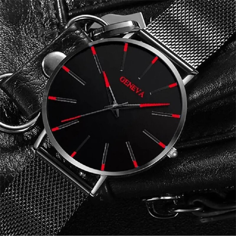 3PCS Set Fashion Mens Business Watches For Men Black Bracelet Necklace Luxury Ultra Thin Stainless Steel Mesh Belt Quartz Watch
