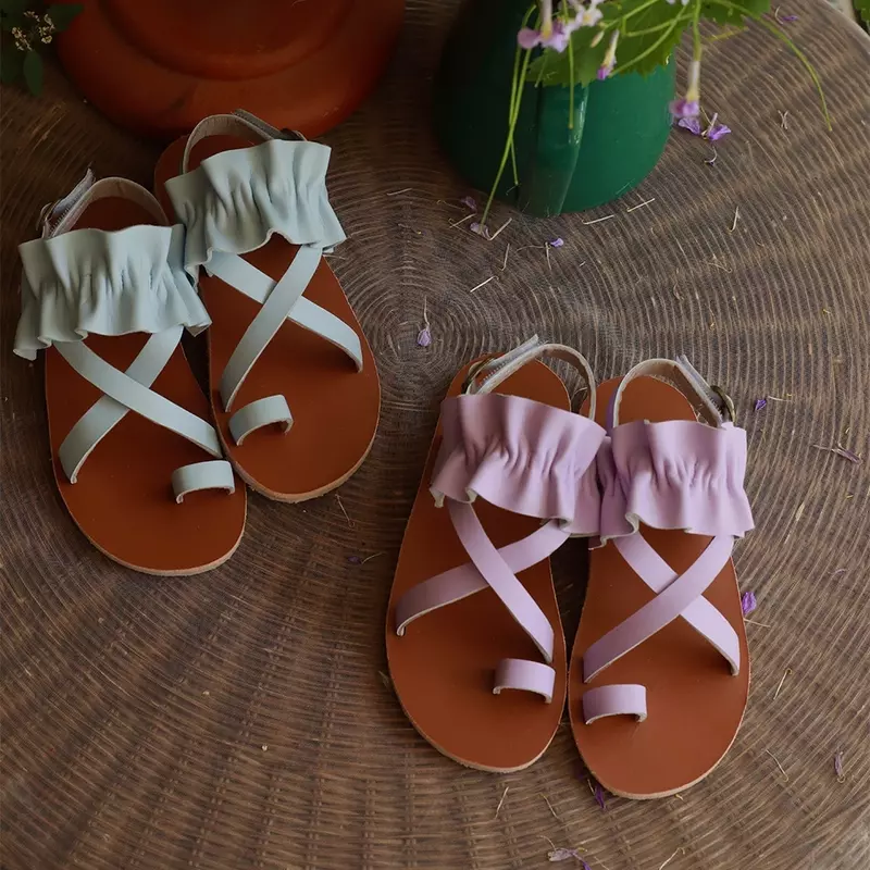 New Summer Girls Pinched Sandals Genuine Leather Cute Ice Cream Color Children's Shoes for Holidays Kids Beach Sandls