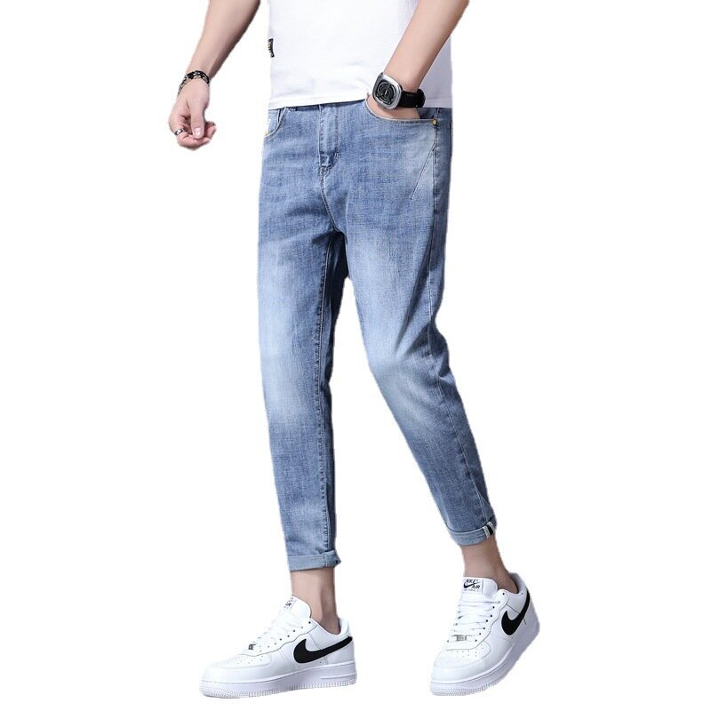 Moda casual algodão colos calças de brim masculino fino ajuste panst alta qualidade jeans rasgados para roupas masculinas