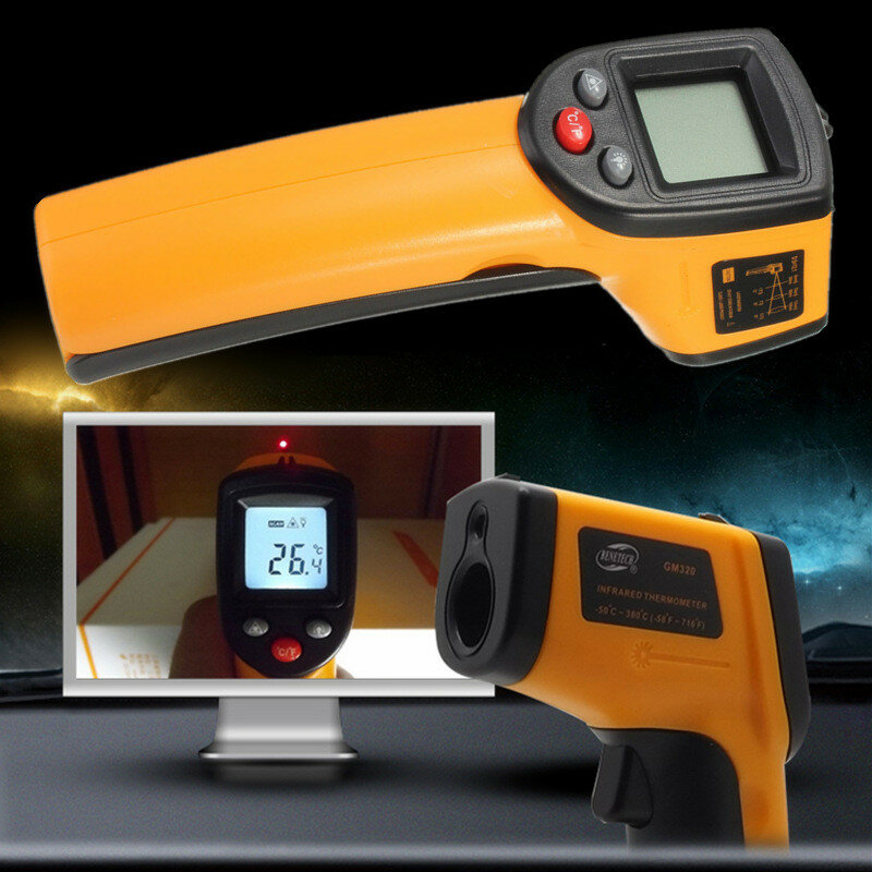 ปืนตรวจวัดอุณหภูมิอุตสาหกรรม GM320เครื่องวัดอุณหภูมิอินฟาเรดจอแสดงผลดิจิตอล LCD ปืนตรวจวัดอุณหภูมิเครื่องวัดอุณหภูมิอินฟาเรด IR
