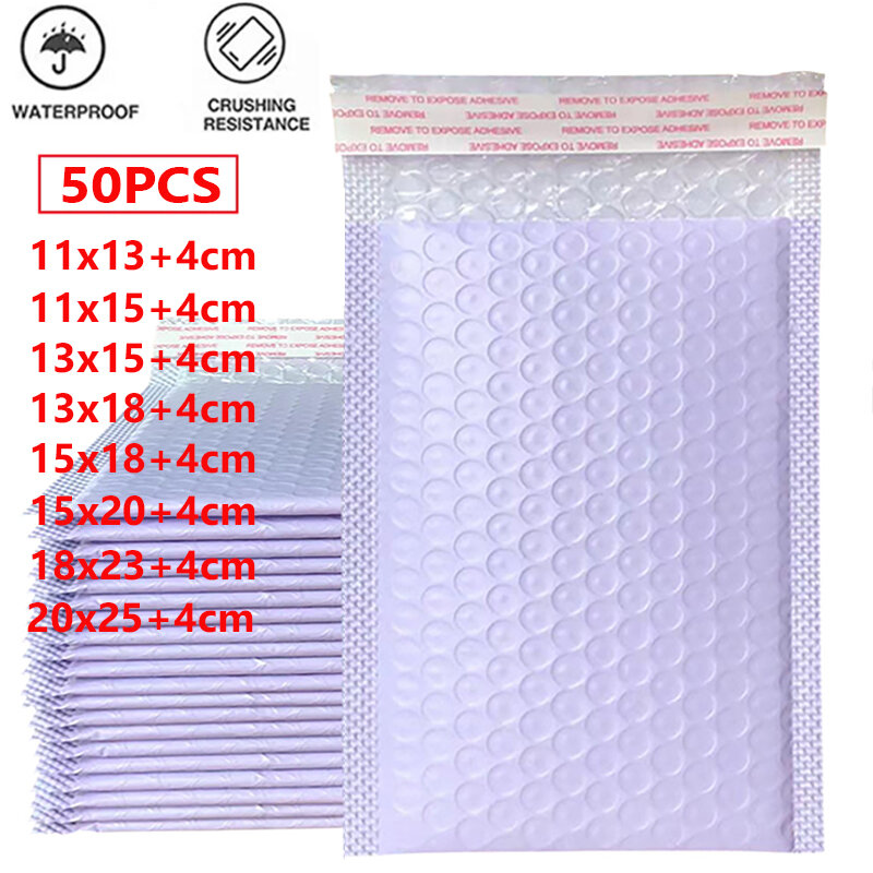 Auto Seal Poly Mailer Acolchoado Envelope Bag, Envelopes de envio à prova d'água, sacos de bolha para Mailing Embalagem, 50Pcs