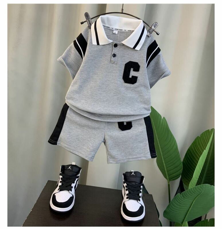 Conjunto de ropa para niños, camiseta Polo y pantalones cortos para bebés, conjunto de dos piezas de manga corta, verano, 2023