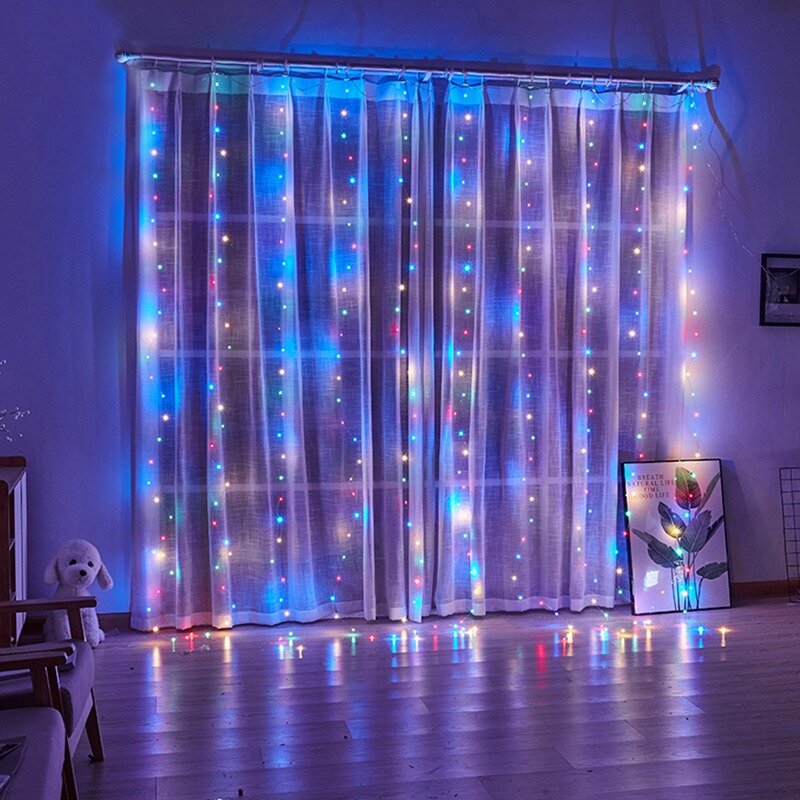 LED Garland Curtain Lights 8 modalità USB Remote Control Fairy Lights String Wedding Christmas Decor per la casa camera da letto lampada di capodanno