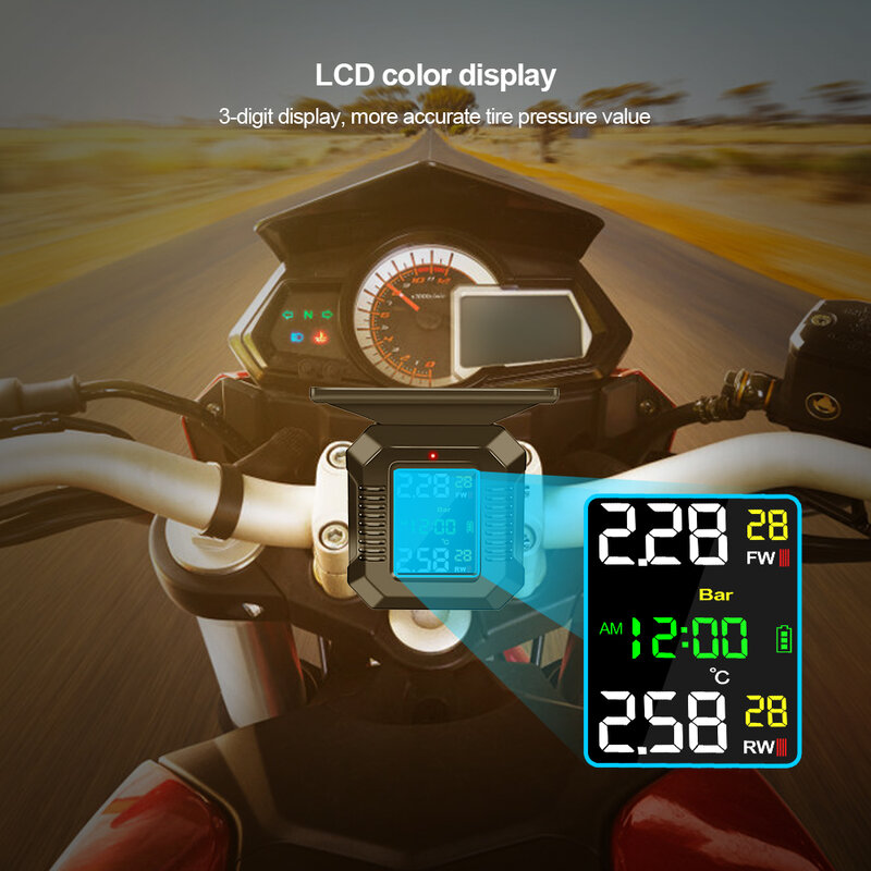 Sensores solares TPMS para motocicleta, sistema de monitoreo de presión de neumáticos, Sensor externo para Moto