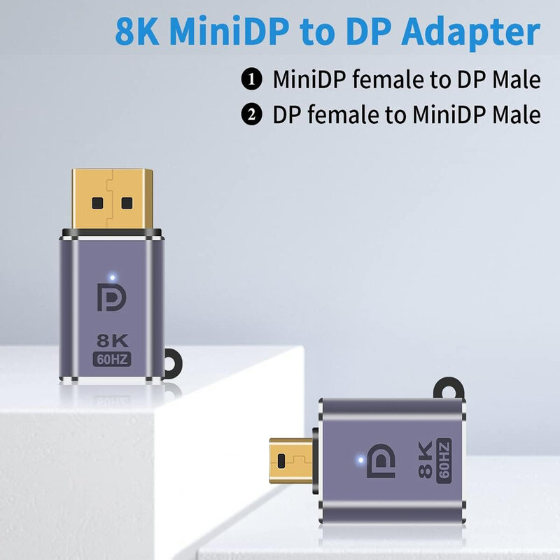 Adaptador Mini DP para DP para PC Monitor, Bi-direcional, conector de extensão macho para fêmea, 8K @ 60Hz, Displayport para Mini Displayport