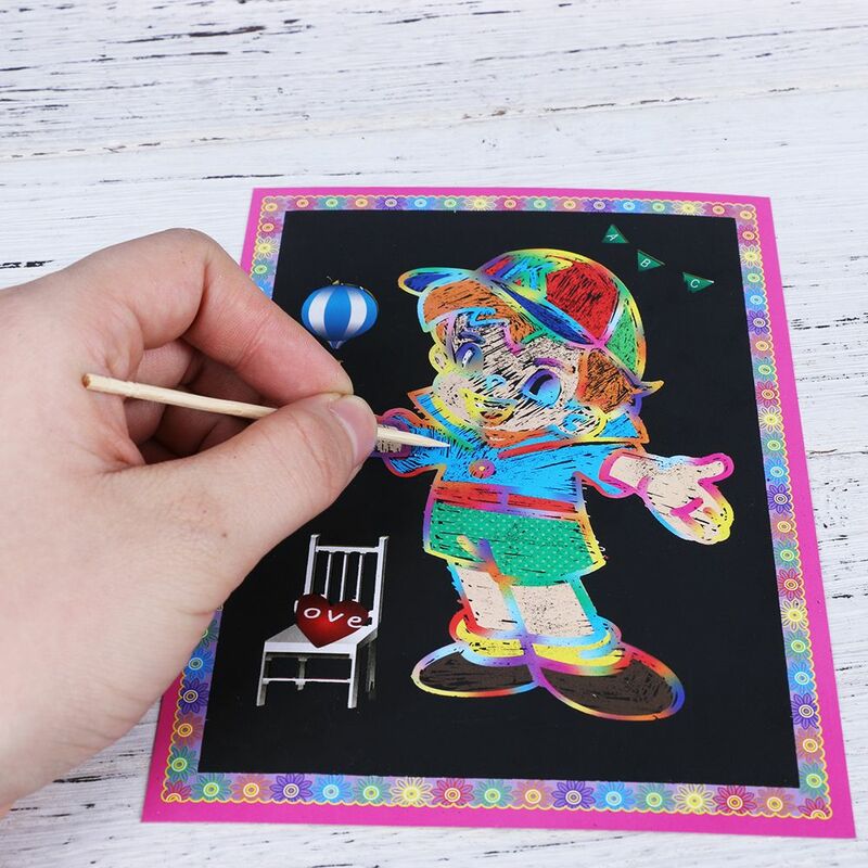 Papel artístico para rascar para niños, tarjetas para colorear, juguetes de dibujo para raspar, 1/5/10 piezas, 2 en 1
