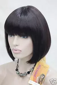 Hivision-Berenjena oscura resistente al calor, bonita peluca bob superior de piel de punto central púrpura