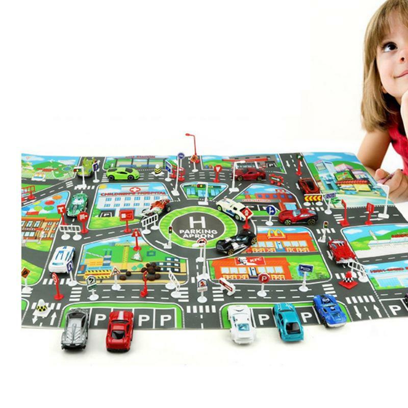 Kids Road Map Waterproof Traffic Play Mat Parking Map Road Traffic Play Rug Educational Toy Road Carpet Playmat Kids Toys Games