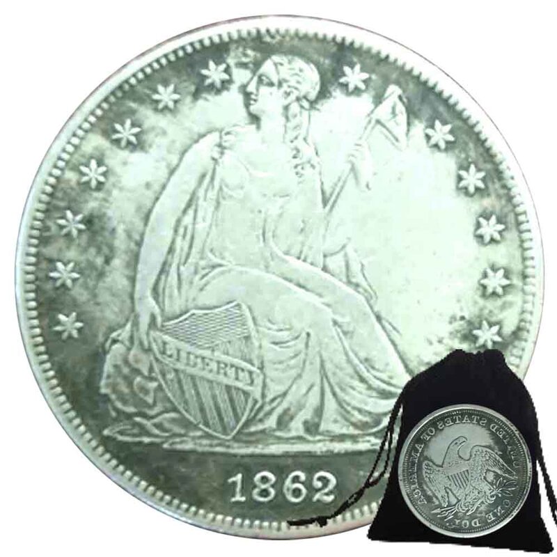 1862 mewah memegang bendera satu dolar lucu pasangan seni koin/klub malam keputusan koin/keberuntungan peringatan koin + tas hadiah